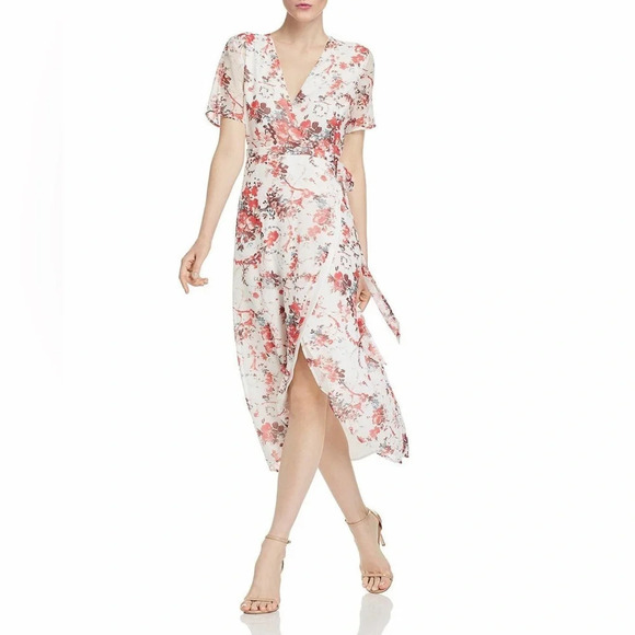 BARDOT NWOT Floral Short Sleeve Wrap‎ Dress - Picture 1 of 11